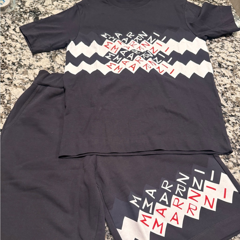 Marni Kids Pajama Set in Dark Gray with Red and White Accents